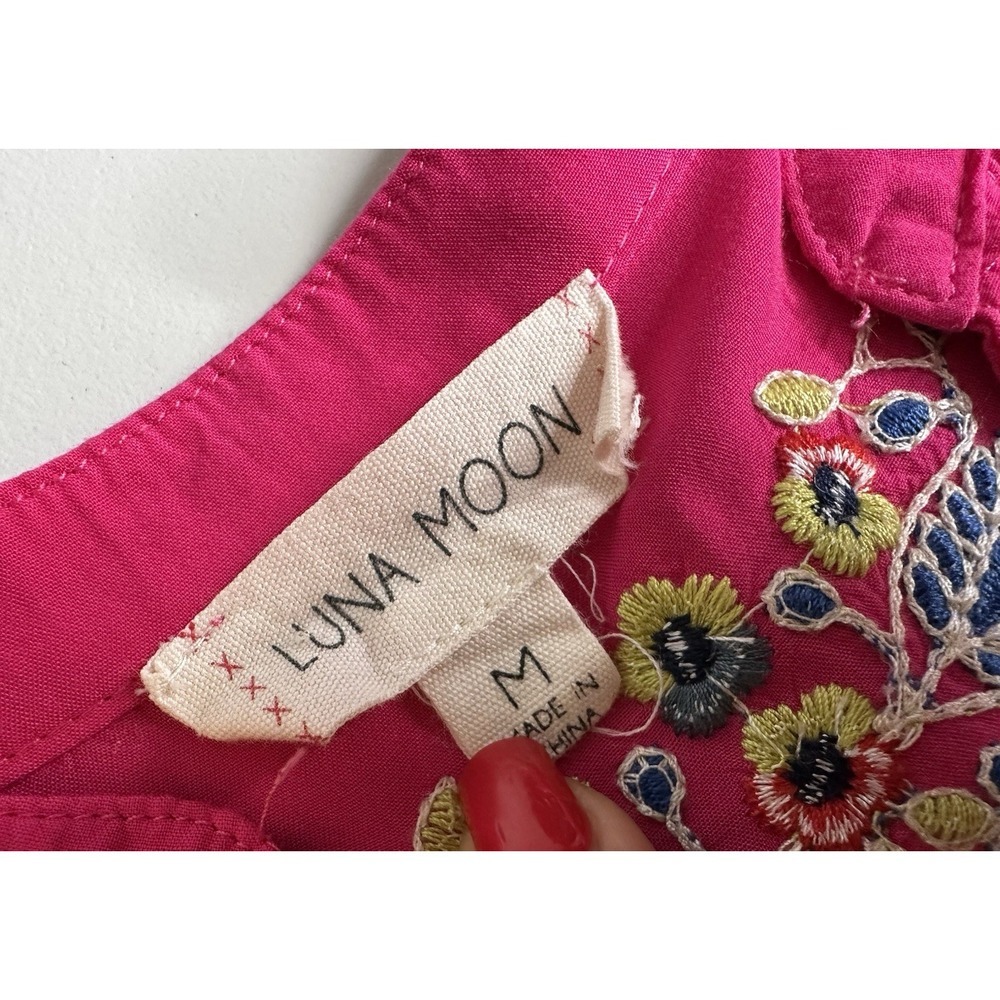 ANTHROPOLOGIE Luna Moon Pink Embroidered Popover Shirt Top Size M - Picture 12 of 16